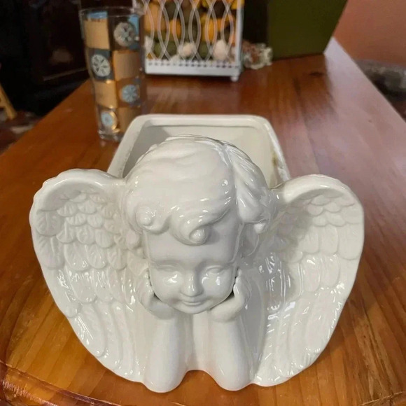 Vintage Angel/ Cherub Large Heavy White Ceramic Tabletop Planter Indoor/ Outdoor - Picture 2 of 7
